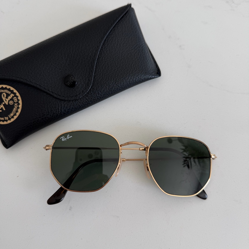 Ray-Ban Hexagon Gold Frame Sunglasses with Dark Lenses